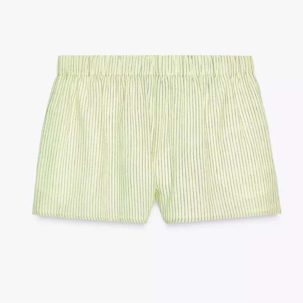 Zara Light Lime Green Poplin Striped Shorts